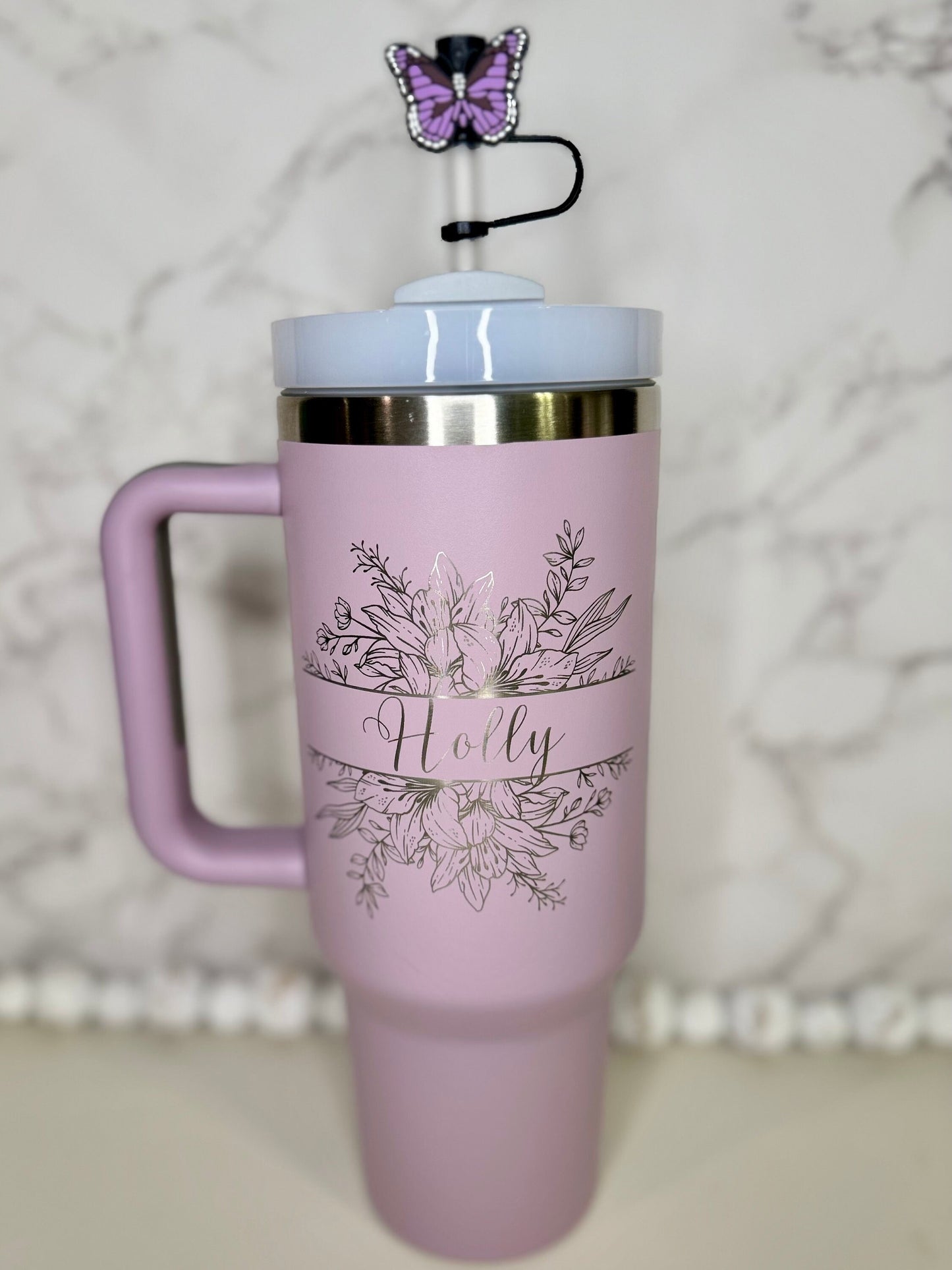 40 ounce Tumbler Bridesmaid Proposal Laser Engraved Dupe 40oz cup Custom Logo Bulk Corporate Employee Gift Floral Mug First Apartment Gift