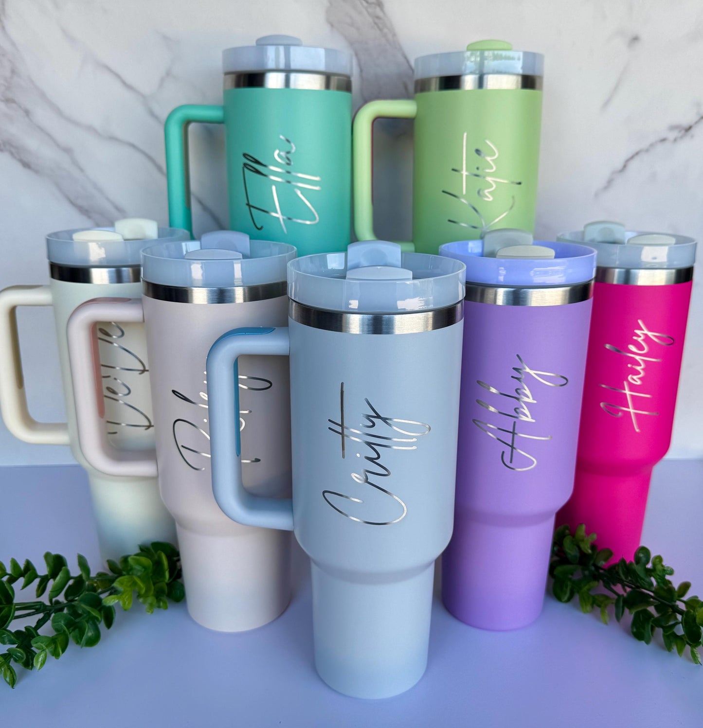 Personalized Large Name Laser Engraved 40oz Stanley Style Tumbler Handle Lid and Straw, Bridesmaid proposal, Gifts for Her, Corporate Logo