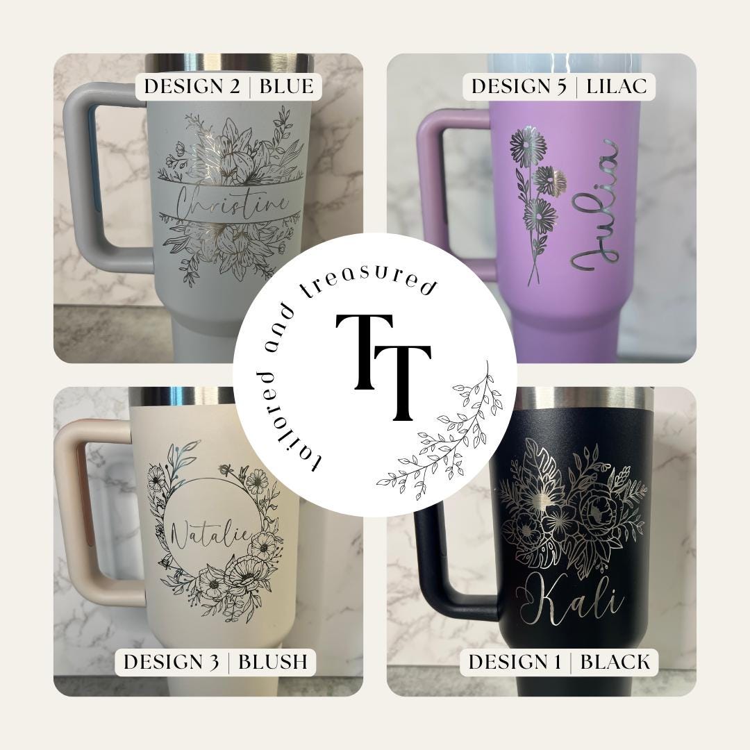 Personalized Large Name Laser Engraved 40oz Stanley Style Tumbler Handle Lid and Straw, Bridesmaid proposal, Gifts for Her, Corporate Logo