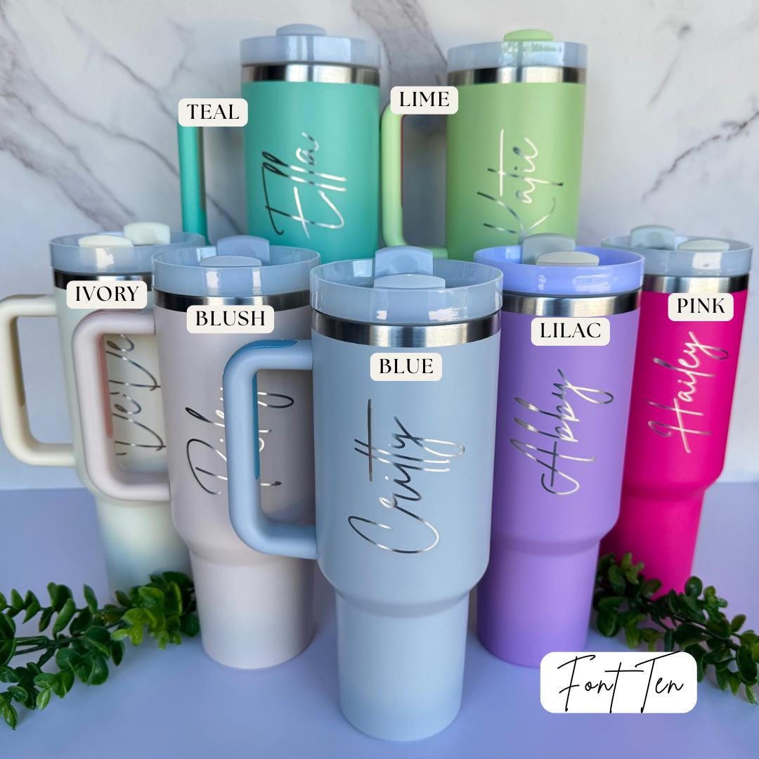 Personalized Large Name Laser Engraved 40oz Stanley Style Tumbler Handle Lid and Straw, Bridesmaid proposal, Gifts for Her, Corporate Logo