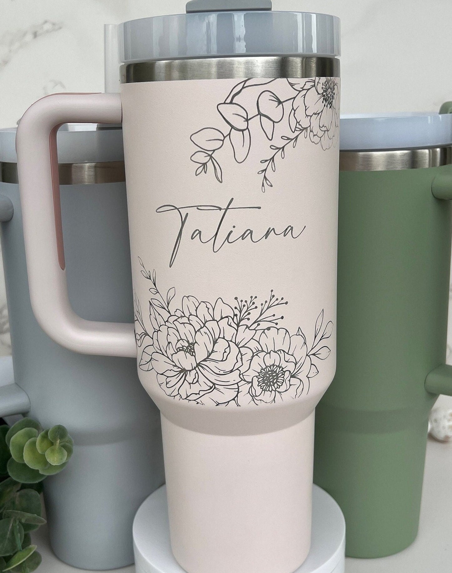 40 ounce Tumbler Bridesmaid Proposal Laser Engraved Dupe 40oz cup Custom Logo Bulk Corporate Employee Gift Floral Mug First Apartment Gift