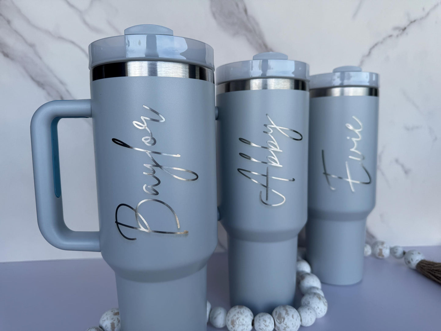 Personalized Large Name Laser Engraved 40oz Stanley Style Tumbler Handle Lid and Straw, Bridesmaid proposal, Gifts for Her, Corporate Logo