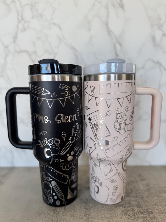 TEACHER Appreciation Tumbler Wrap Custom Laser Engraved Tumbler Teacher Doodle Cup Personalized Gifts for Her Dupe 40oz cup