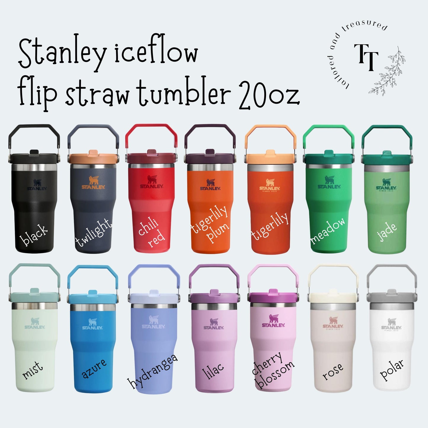 Engraved Stanley Cup Custom Stanley Ice flow with Leak-proof Lid Stanley 20oz 30oz tumbler with Handle Christmas Stanley cup