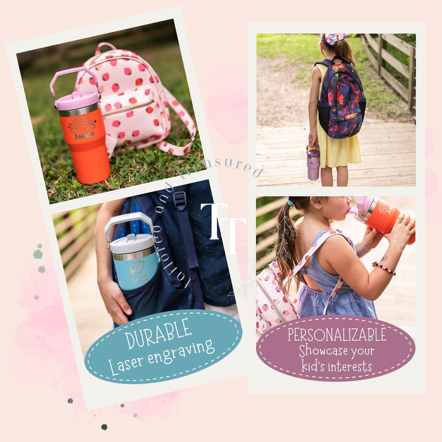 Personalized Stanley Iceflow with Leak-proof Lid Stanley 20oz with Handle and Flip Straw for Boys and Girls School Kids Water bottle