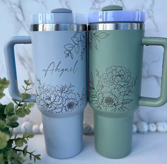 40 ounce Tumbler Bridesmaid Proposal Laser Engraved Dupe 40oz cup Custom Logo Bulk Corporate Employee Gift Floral Mug First Apartment Gift