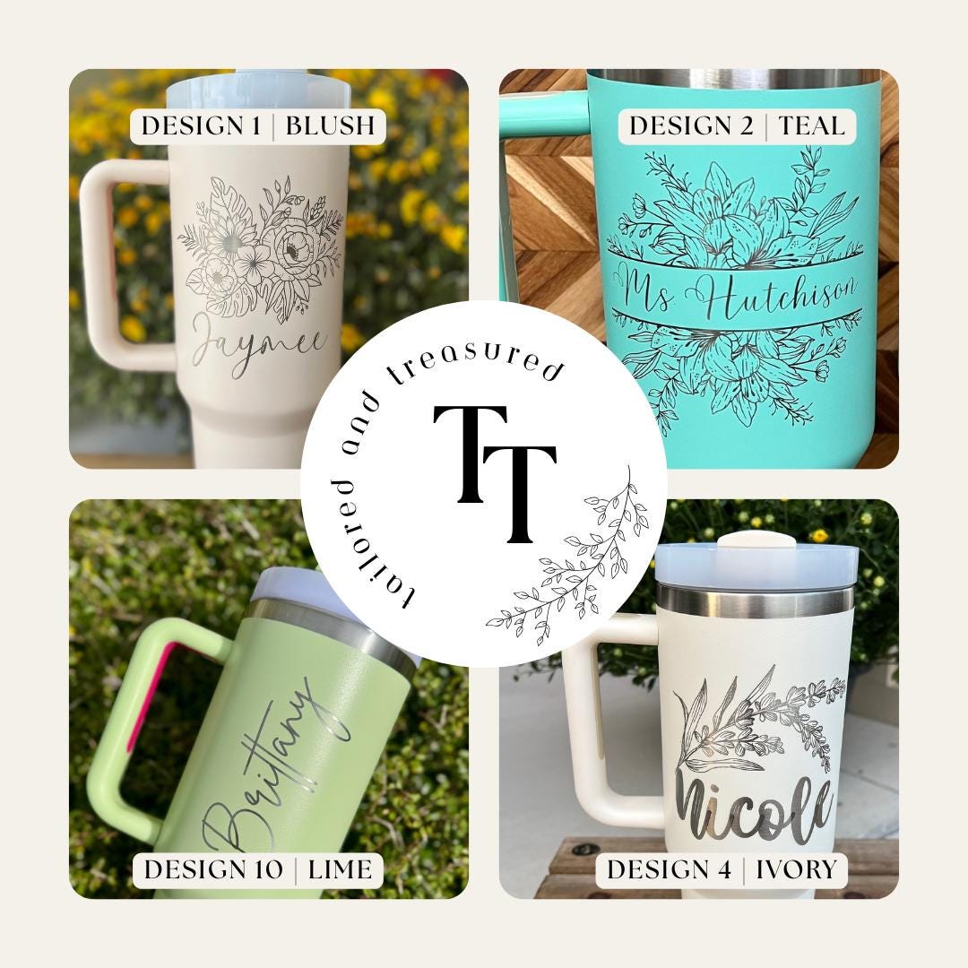 Personalized Large Name Laser Engraved 40oz Stanley Style Tumbler Handle Lid and Straw, Bridesmaid proposal, Gifts for Her, Corporate Logo