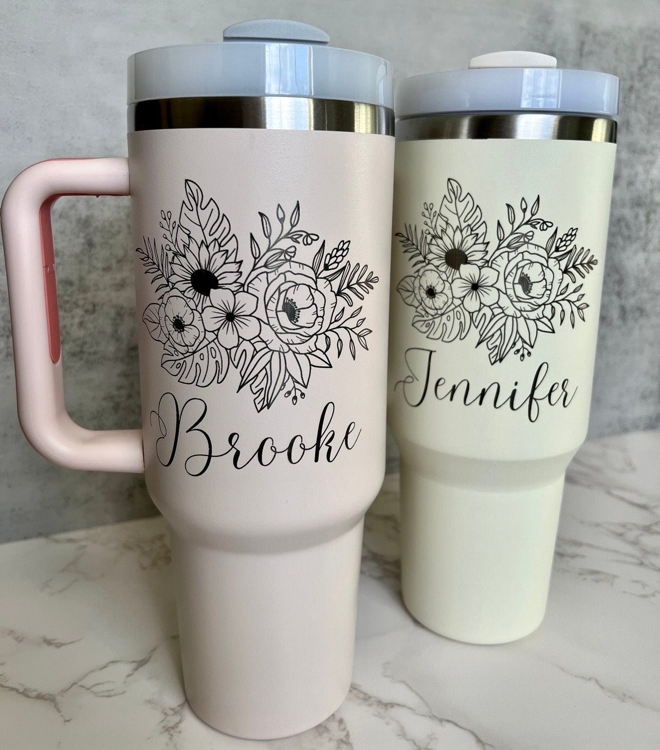 40 ounce Tumbler Bridesmaid Proposal Laser Engraved Dupe 40oz cup Custom Logo Bulk Corporate Employee Gift Floral Mug First Apartment Gift
