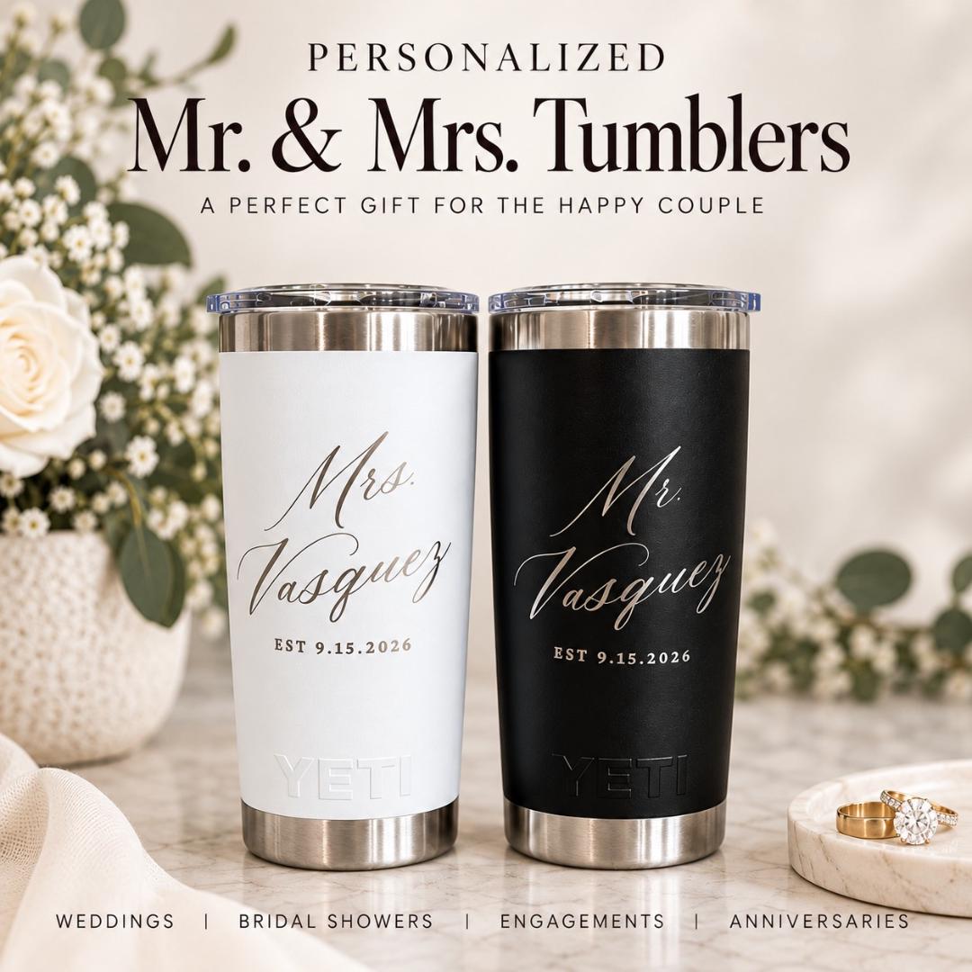 Bride and Groom Gift, Wedding Gift for Couple, Engagement Gift, Anniversary Gift, Newlywed Gift, His and hers Tumbler, Mr. and Mrs. Gift