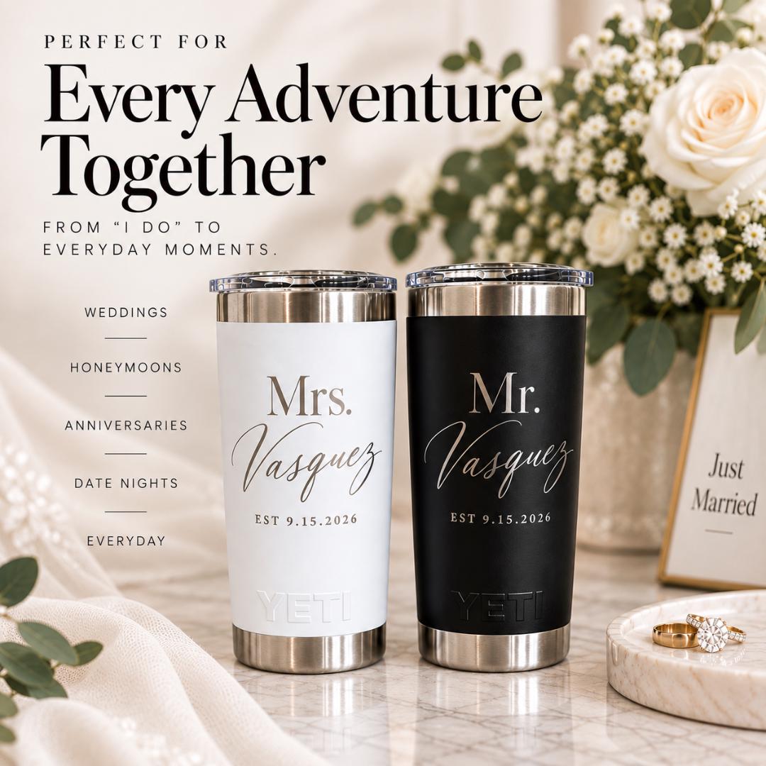 Bride and Groom Gift, Wedding Gift for Couple, Engagement Gift, Anniversary Gift, Newlywed Gift, His and hers Tumbler, Mr. and Mrs. Gift